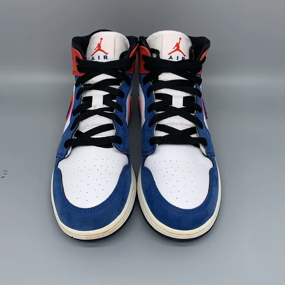 Jordan 1 Mid SE GS Blue Red Basktball Shoes BQ6931-146 Women's Sz 8.5 Men's Sz7Y